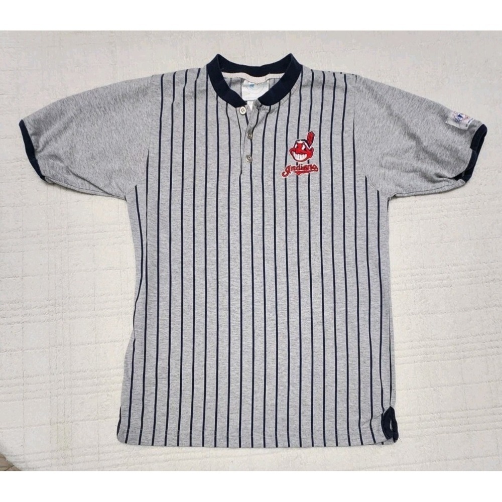 Vintage 90s Cleveland Indians Chief Wahoo Boys Large 14/16 MLB Henley Shirt